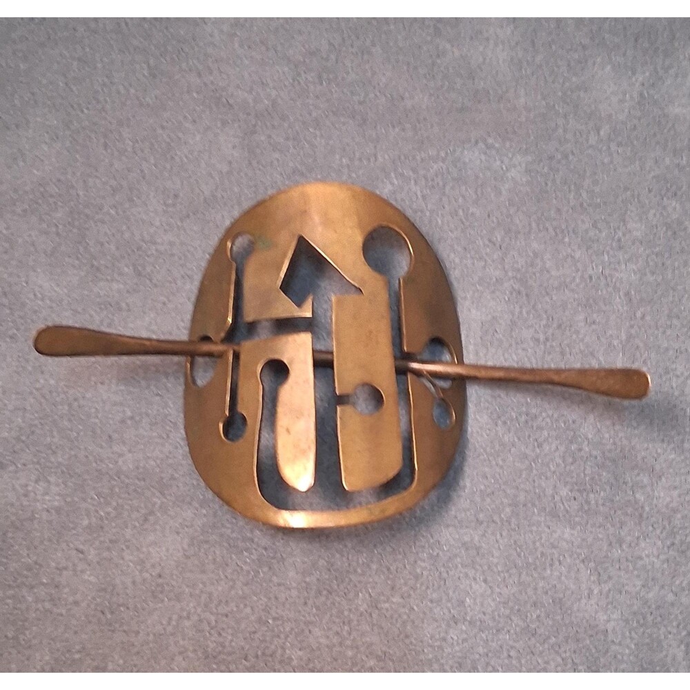 Mid Century Brass Hair Slide Barrette with Stick Bun Holder